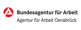 Logo der Bundesagentur für Arbeit, Text: "Agentur für Arbeit Osnabrück", roter Kreis mit weißem "A".