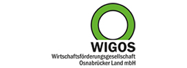Logo der WIGOS mit grünem Kreis, schwarzem Text "Wirtschaftsförderungsgesellschaft Osnabrücker Land mbH".