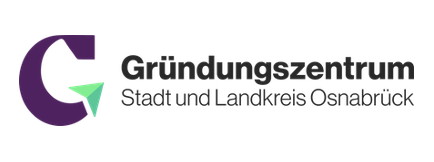 Logo: Lila "C" mit grünem Pfeil, Text "Gründungszentrum Stadt und Landkreis Osnabrück" in Schwarz.